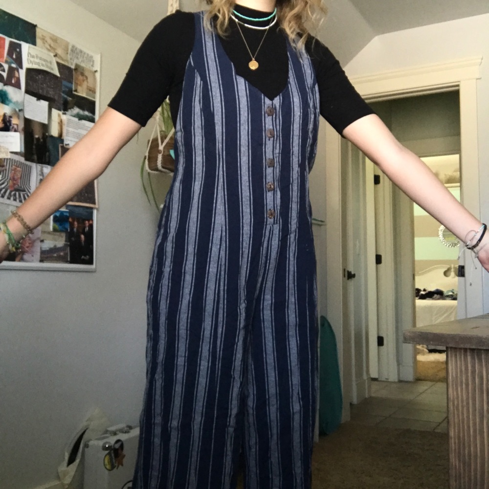 vintage style blue & white striped romper/jumpsuit